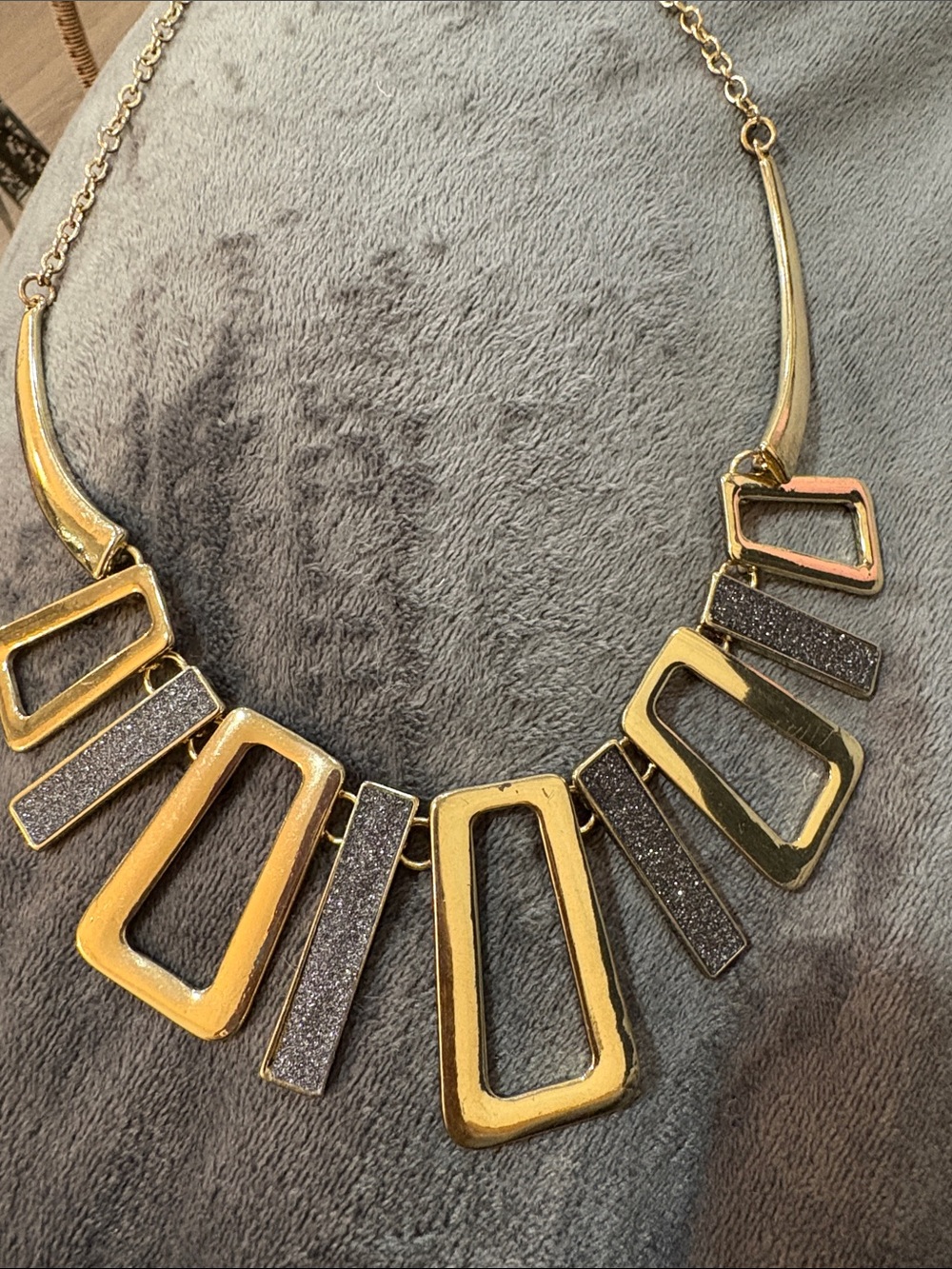 9-Charming Charlie Gold Geometric Glitter Panel Necklace